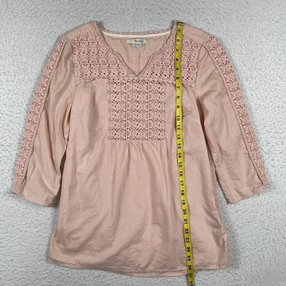 Boden Shirt Womens 6 Light Pink V Neck 3/4 Sleeve Tunic Top Cochet Casual Travel